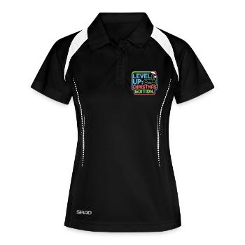 Level Up zu Weihnachten - Pixel Gamer Geschenk - Frauen Polo atmungsaktiv - Schwarz/Weiß - Vorne