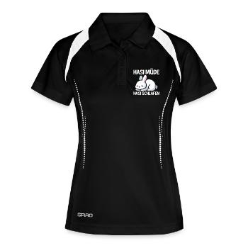 Shlafshirt Hase Hasi Müde Hasi Schlafen - Frauen Polo atmungsaktiv - Schwarz/Weiß - Vorne