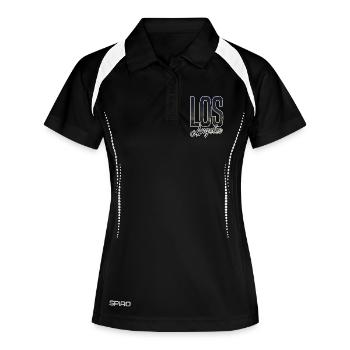Los Angeles Skyline Schriftzug - Frauen Polo atmungsaktiv - Schwarz/Weiß - Vorne