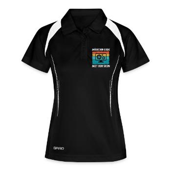 Ordinateur geek, QUE LE CODE SOIT AVEC TOI, DRÔLE - Polo respirant Femme - noir/blanc - Devant