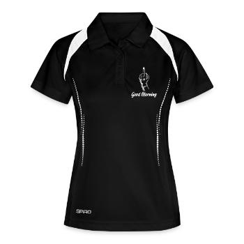 Good Morning Mittelfinger Sarkasmus Outfit - Frauen Polo atmungsaktiv - Schwarz/Weiß - Vorne
