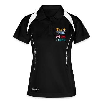 Eat Sleep Game Repeat Gaming Quotes for Gamer - Women's Polo breathable - black/white - Front