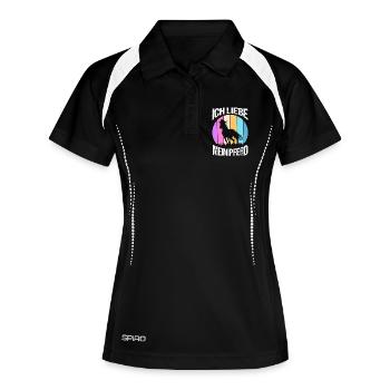 Reiten Pferdeliebhaber Reiterhof Pferde - Frauen Polo atmungsaktiv - Schwarz/Weiß - Vorne