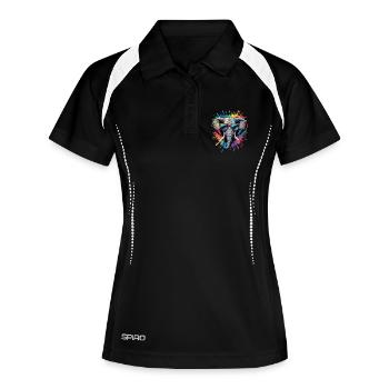 Bunter Elefant Wasserfarben Spritzer - Frauen Polo atmungsaktiv - Schwarz/Weiß - Vorne