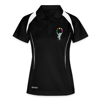 Astronauten-Planeten-Turnier-Shirt - Frauen Polo atmungsaktiv - Schwarz/Weiß - Vorne