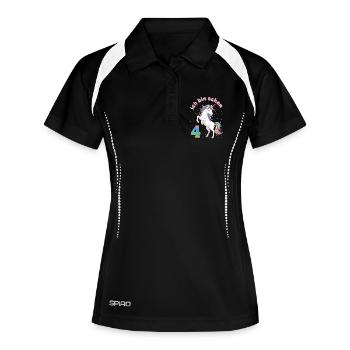 4. Geburtstag Einhorn Mädchen Ich bin schon 4 - Frauen Polo atmungsaktiv - Schwarz/Weiß - Vorne