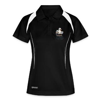 Möwe mit Kaffee Ich mache das böse gucken - Frauen Polo atmungsaktiv - Schwarz/Weiß - Vorne