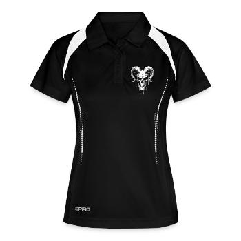 Schädel mit Hörner Widder Totenkopf - Frauen Polo atmungsaktiv - Schwarz/Weiß - Vorne