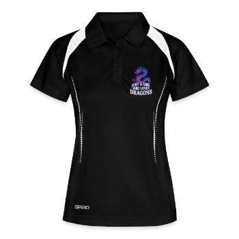 Drachenliebe: Girl liebt Drachen - Frauen Polo atmungsaktiv - Schwarz/Weiß - Vorne