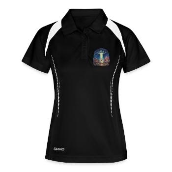 Disc Golf Korb UFO Wüste Retro Vintage Sci-Fi Moti - Frauen Polo atmungsaktiv - Schwarz/Weiß - Vorne