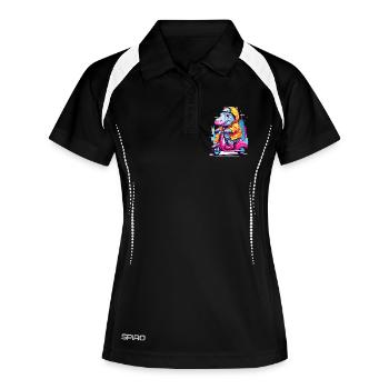 Nilpferd auf Roller - Frauen Polo atmungsaktiv - Schwarz/Weiß - Vorne