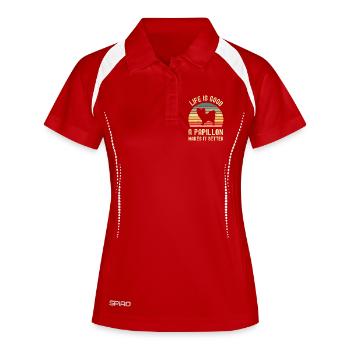 Hund Papillon - Frauen Polo atmungsaktiv - Rot/Weiß - Vorne