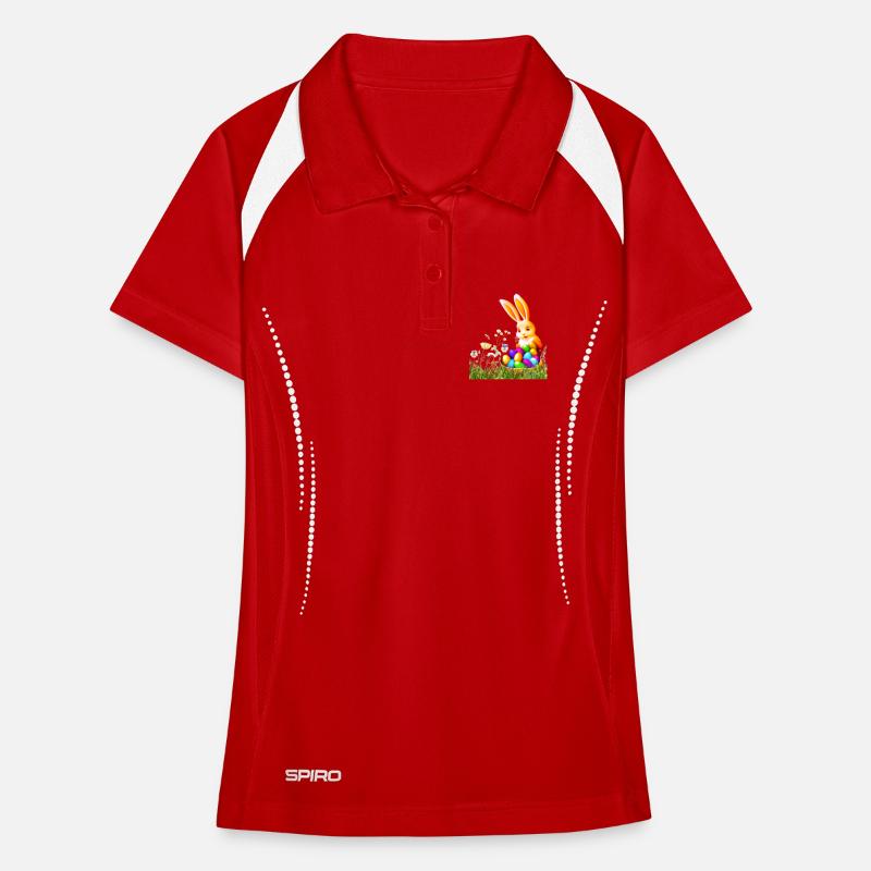 Easter bunny with colorful eggs Women's Polo breathable