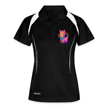 Süßes Kleines Lama Design | Comic Neon Tiermotiv - Frauen Polo atmungsaktiv - Schwarz/Weiß - Vorne