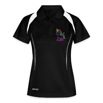 Süßes Pegasus Einhorn | Neon Design Fantasymotiv - Frauen Polo atmungsaktiv - Schwarz/Weiß - Vorne