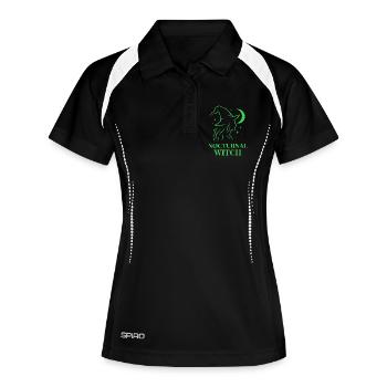 Nocturnal Witch mit Mond und Sternen Grün - Frauen Polo atmungsaktiv - Schwarz/Weiß - Vorne
