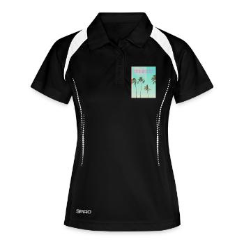 unnamed Summer – Retro Palm Tree Sunset T-Shirt - Frauen Polo atmungsaktiv - Schwarz/Weiß - Vorne
