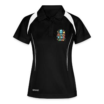 Schulkind 2026 Einschulung 2026 Schulanfang - Frauen Polo atmungsaktiv - Schwarz/Weiß - Vorne