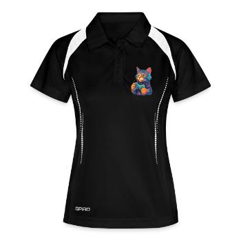 Lustige Katze Gaming Gamer  - Frauen Polo atmungsaktiv - Schwarz/Weiß - Vorne