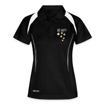 Bee Happy - Biene - Bienen - Hummel - Geschenk - Frauen Polo atmungsaktiv - Schwarz/Weiß - Vorne