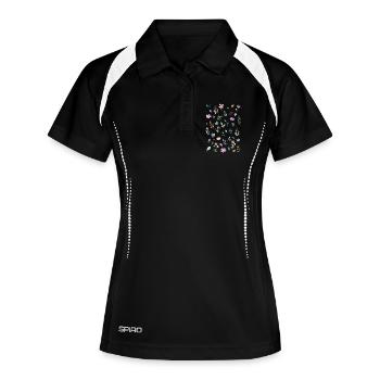 Aquarelle Florals sur Noir - Polo respirant Femme - noir/blanc - Devant