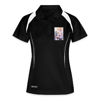 Aquarellfarben pastellfarbene Kirschblüten - Frauen Polo atmungsaktiv - Schwarz/Weiß - Vorne