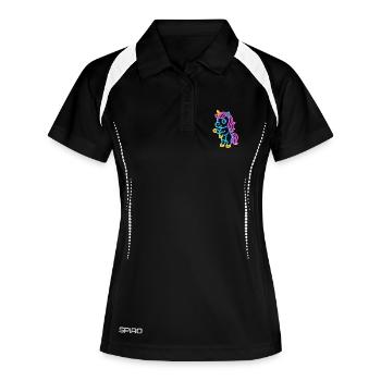 Süßes Neon Einhorn stehend | Bunt und leuchtend - Frauen Polo atmungsaktiv - Schwarz/Weiß - Vorne
