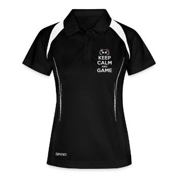 Geschenk 'Keep Calm and Game', Serenity Gamer - Frauen Polo atmungsaktiv - Schwarz/Weiß - Vorne