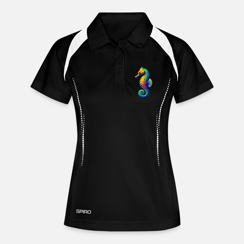 Seepferdchen - Frauen Polo atmungsaktiv - Schwarz/Weiß