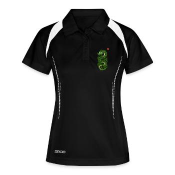 Green Japanese dragon, Japanese kanji print style - Women's Polo breathable - black/white - Front