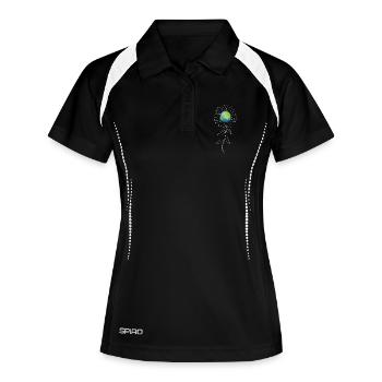 Planet Erde und weiße Sonnenblume - Frauen Polo atmungsaktiv - Schwarz/Weiß - Vorne