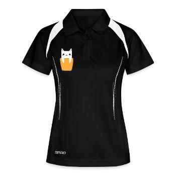 Cat in breast pocket - Women's Polo breathable - black/white - Front