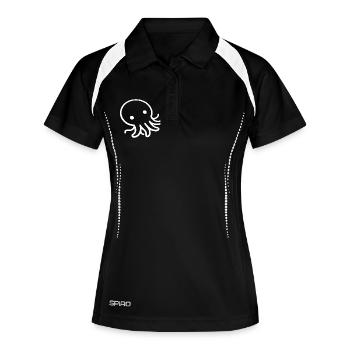 Liegender Oktopus One Line Meeresmotiv - Frauen Polo atmungsaktiv - Schwarz/Weiß - Vorne