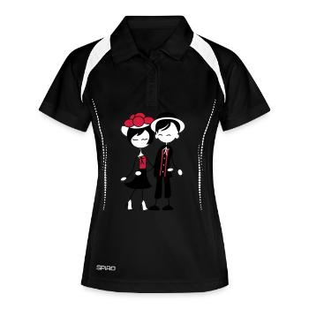 Süßes Schwarzwald Pärchen - Bollenhut & Tracht - Frauen Polo atmungsaktiv - Schwarz/Weiß - Vorne