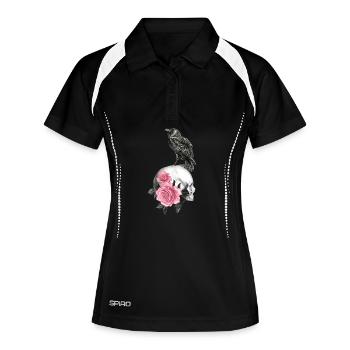 Crâne avec roses et corbeau - Polo respirant Femme - noir/blanc - Devant