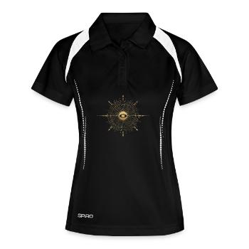 Motif de rayons à l’œil doré - Polo respirant Femme - noir/blanc - Devant