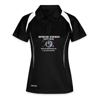 Essen mit eingeschaltetem Mikrofon - Frauen Polo atmungsaktiv - Schwarz/Weiß - Vorne
