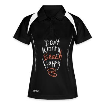Dont Worry Beach Happy Sommer Spruch - Frauen Polo atmungsaktiv - Schwarz/Weiß - Vorne