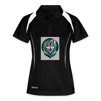 Aurora-Wolf im Mondlicht - Frauen Polo atmungsaktiv - Schwarz/Weiß - Vorne