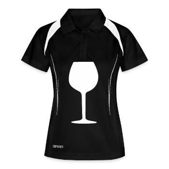 Weinglas weiß Rotwein Weißwein Geschenk  - Frauen Polo atmungsaktiv - Schwarz/Weiß - Vorne