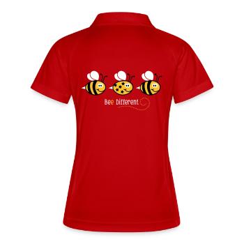 Be different - be yourself - Biene - Bee - 3C - Frauen Polo atmungsaktiv - Rot/Weiß - Hinten