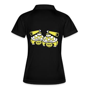 2 Schildkröten Panzer Waffe schießen Krieg Angriff - Frauen Polo atmungsaktiv - Schwarz/Weiß - Hinten