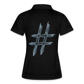 hashtag # - Frauen Polo atmungsaktiv - Schwarz/Weiß - Hinten