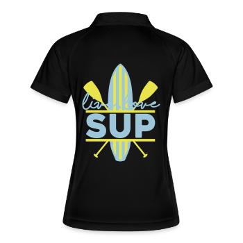 live love SUP - Stand up Paddeling - Wassersport - Frauen Polo atmungsaktiv - Schwarz/Weiß - Hinten