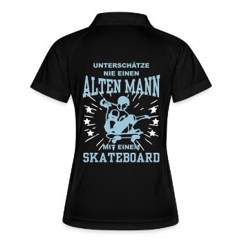 Unterschätze nie einen alten Mann mit Skateboard - Frauen Polo atmungsaktiv - Schwarz/Weiß - Hinten