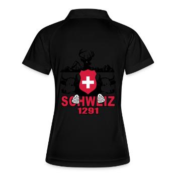 Schweiz Milchkuh 1291 - Frauen Polo atmungsaktiv - Schwarz/Weiß - Hinten