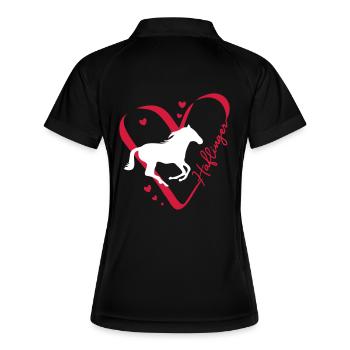 Haflinger Herz - Frauen Polo atmungsaktiv - Schwarz/Weiß - Hinten