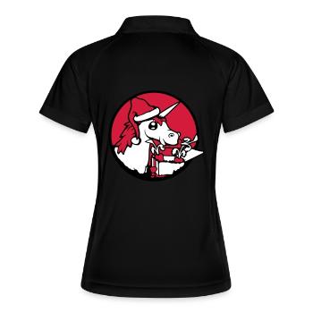 Einhorn Weihnachten Weihnachtsmann Geschenke Mütze - Frauen Polo atmungsaktiv - Schwarz/Weiß - Hinten