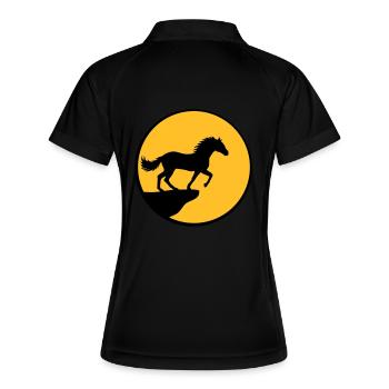 Stehendes Pferd Klippe Mond - Frauen Polo atmungsaktiv - Schwarz/Weiß - Hinten