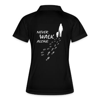 Never walk alone - Hund Frauchen Gassi, Backprint - Frauen Polo atmungsaktiv - Schwarz/Weiß - Hinten